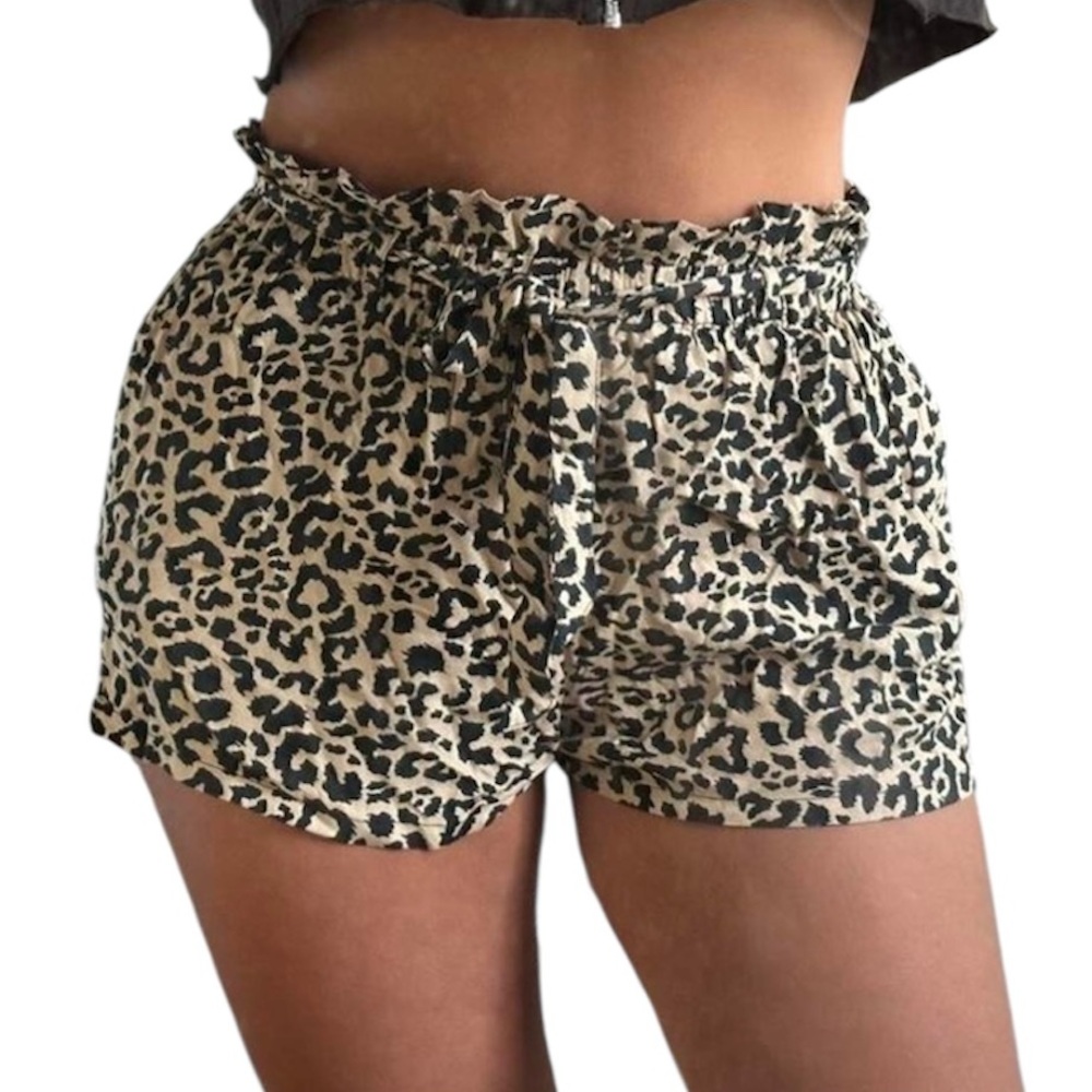 Hollister Leopard Animal Print Ultra High Rise Flowy Summer Elastic Shorts Small